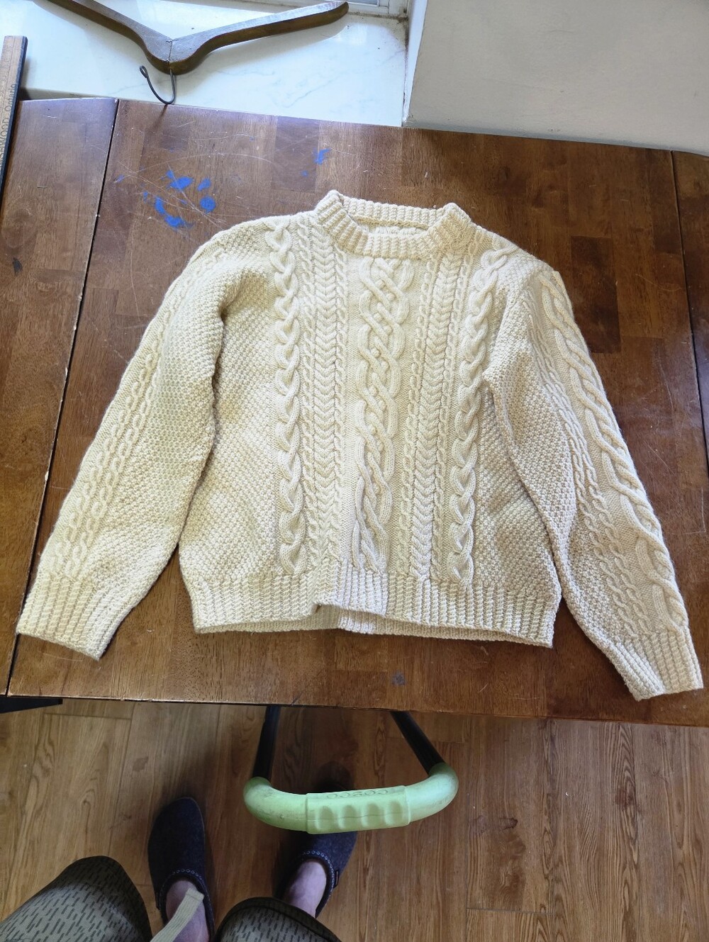 Vintage Hand Knit Irish Aran Fisherman Sweater Cream Wool Cable Knit Womens smal